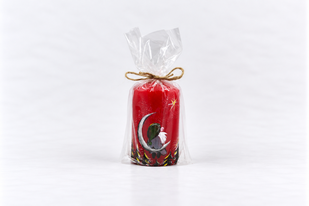 Gnome candle with crescent moon, red, 6 × 10 cm