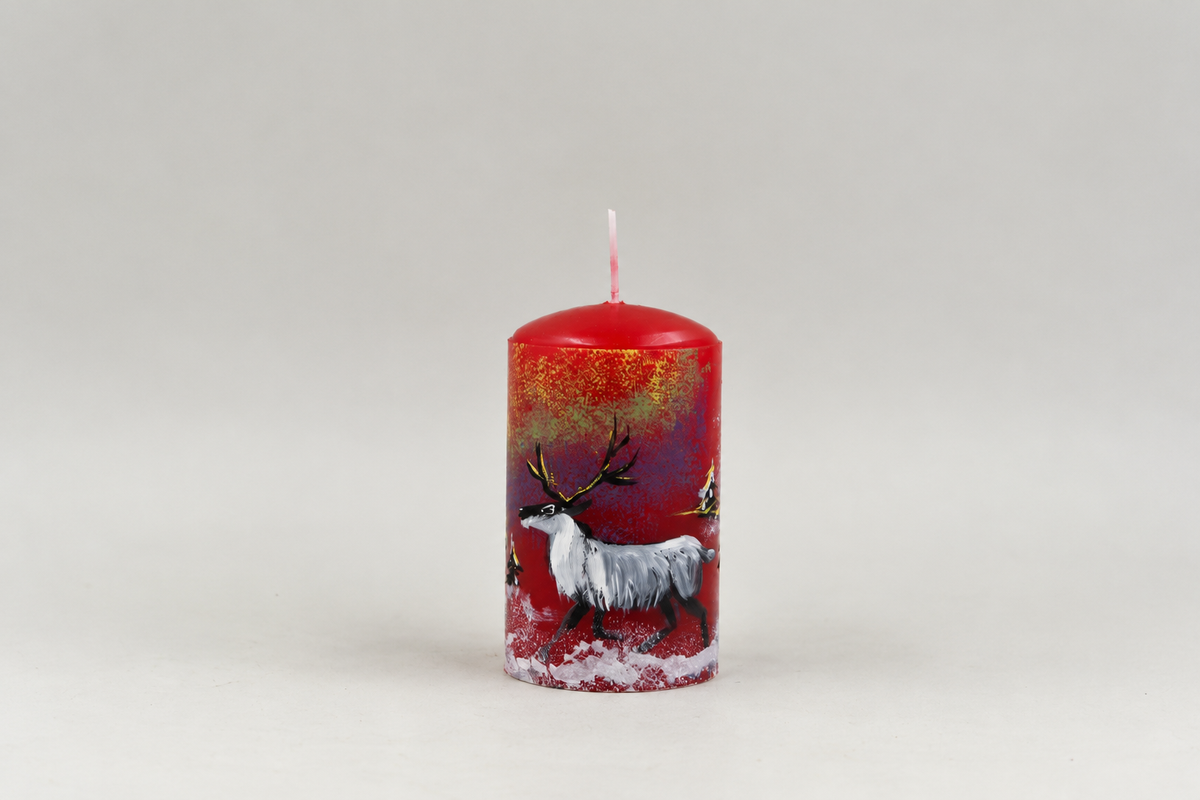 Punainen porokynttilä talvimaisemalla, kuvio 3, 6 × 10 cm