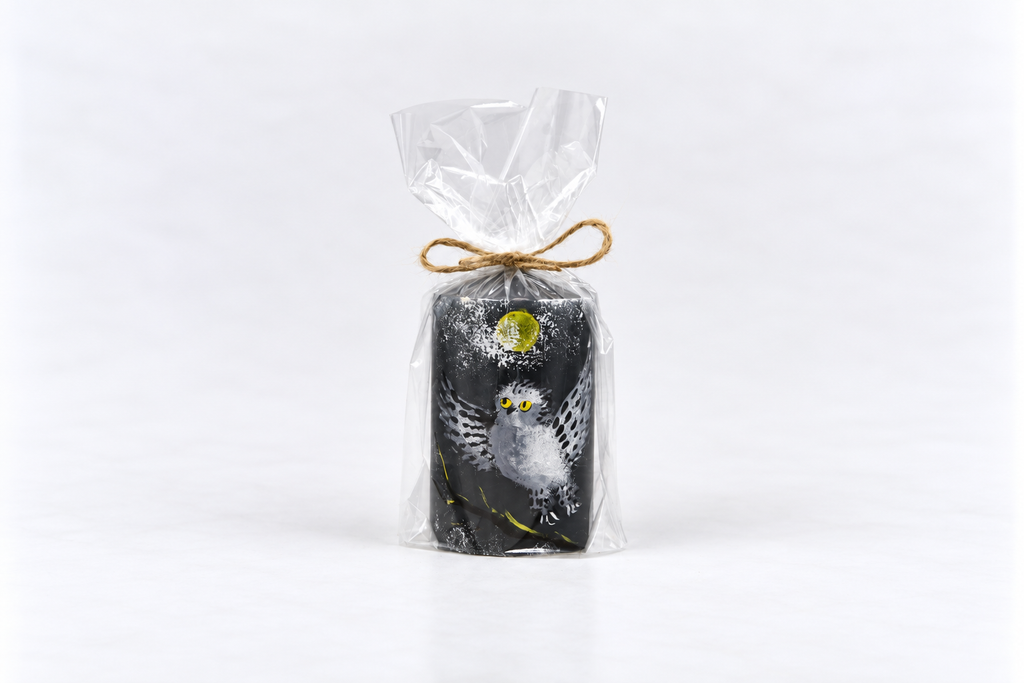 Snowy owl candle, emerald green, 6 × 10 cm