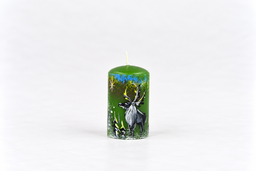 Reindeer candle, green, 6 × 10 cm
